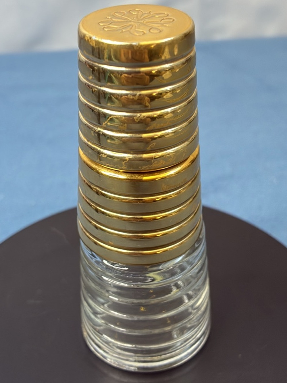 Avon Gold-Tone Ribbed Glass Bath & Body Vase